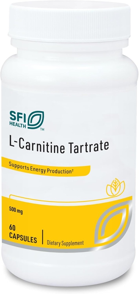 Klaire Labs SFI Helse L-karnitin Tartrat - 500 mg aminosyre, Stabilisert L-karnitin - Ingen syntetisk D-karnitin (60 kapsler)