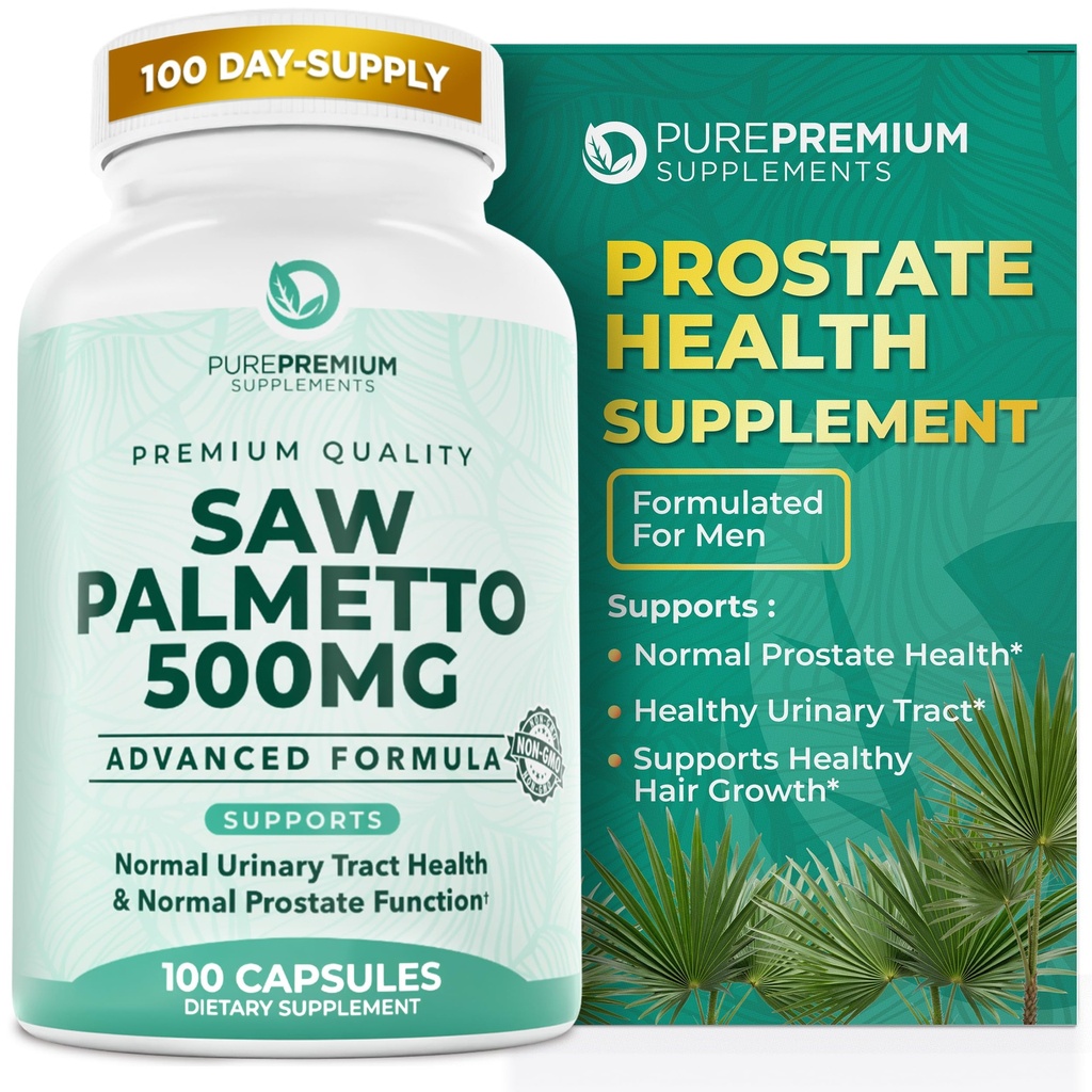 PurePremium Saw Palmetto 500 mg for Men/Women – Maximum Strength Saw Palmetto Extract | Powder Capsules Supplement - Support Normal Urinary Tract, Prostate Health/Hair - 3 Months Supply - 100 Tablets
