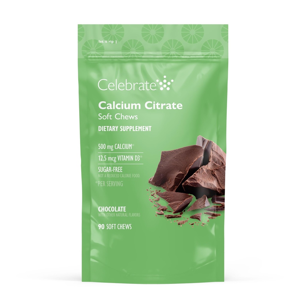 Celebrate Vitamins Bariatric Calcium Chews 500 Mg with Vitamin D3, 3 Months Supply (90 Chews) for Gastric Sleeve & Bypass, Bone Health Support, Sugar & Gluten Free, Chocolate