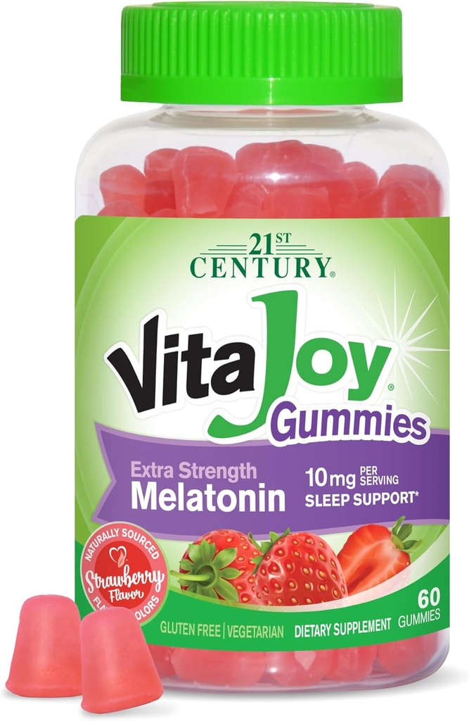 XXI. Mendeko Osasun VitaJoy indar gehigarria Melatonina 10 mg Gummies, Strawberry, 60 Count, Red, 0.43 libera (1. orrialdea)