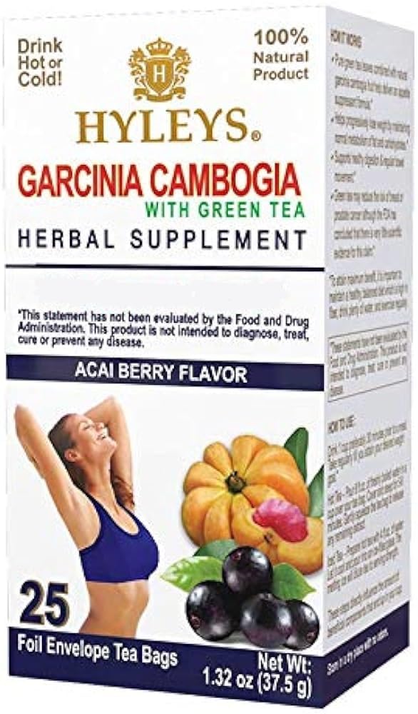 Herbata HYLEYS Garcinia Cambogia Zielona herbata z Acai Berry Flavor - 25 Torby herbaty (12 Pack - 300 Torby herbaty Razem)