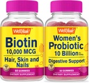 WellYeah High Potency Biotin + Probiotics Women 10B CFU, Gummies Bundle - Great Tasting, Vitamin Supplement, Gluten Free, GMO Free, Chewable Gummy