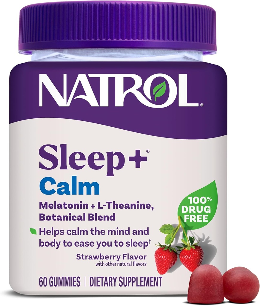 Natrol Sleep + Calm Melatonin Gummies för vuxna, sömn Gummies, jordgubbsmak, 60 Gummies, 30 Day Supply