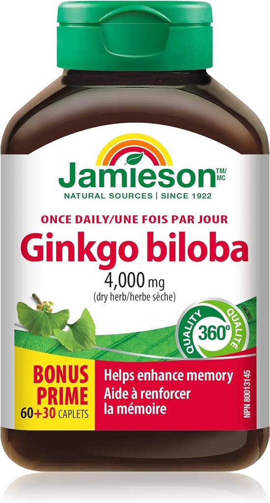 Jamieson Ginkgo Biloba 80mg 60 + 30 Caplet