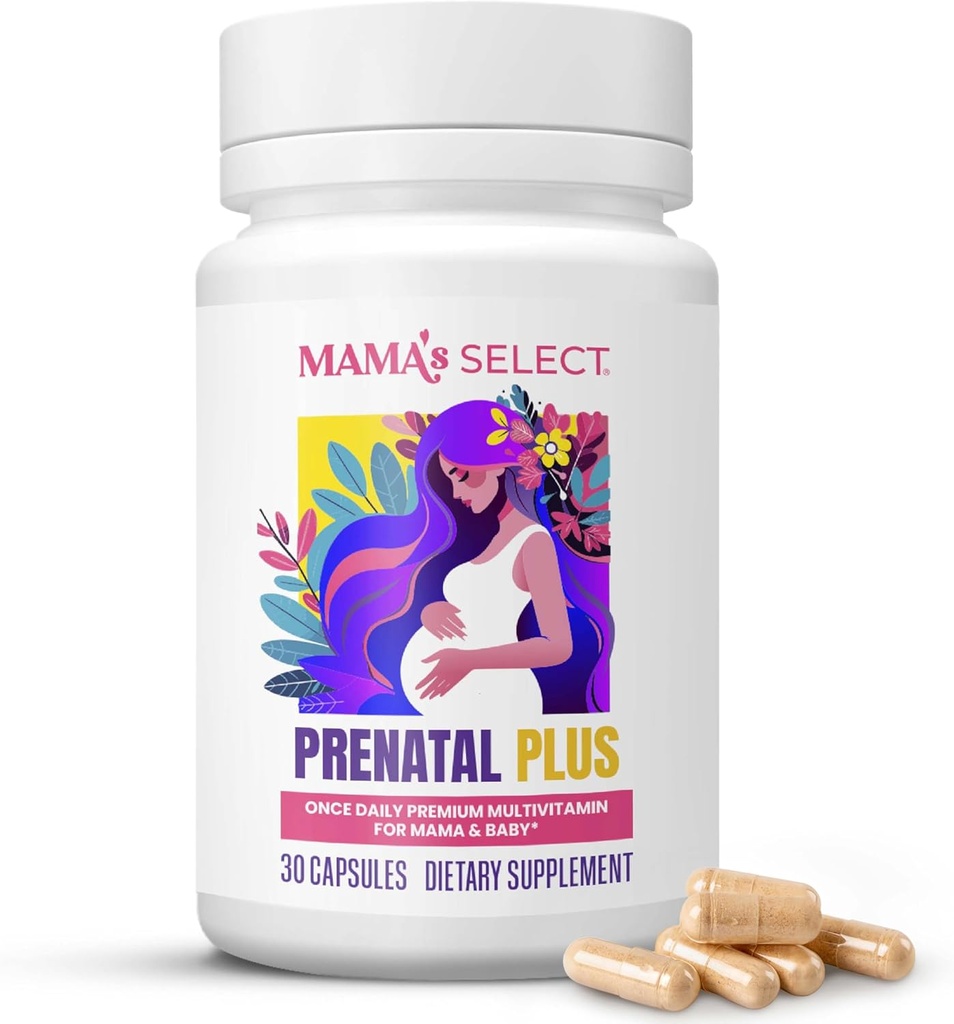 Mama's Select Vitamines prénatales pour les femmes – Sans allergène, MTHFR amical, Methylated Folate & B Vitamines, facile à digérer, soutient le développement foetal, une fois par jour, végétalien, sans biotine