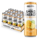 Optimum Nutrition Amino Energy Sparkling Hydration Drink, Elektroliti, Kofein, Aminokisline, BCAA, Brez sladkorja, Mango Pineapple Limeade, 12 Fl Oz, 12 Pack (Packaging May Vary)