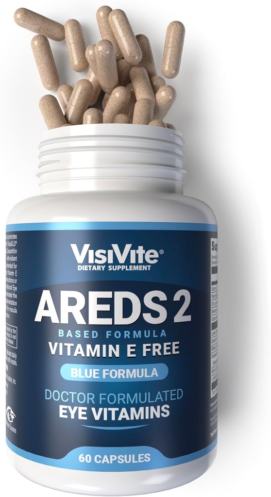 AREDS 2 Eye Vitamins - VisisiVite Витамини за здравето на очите без витамин E - Витамини на очите за възрастни - лутеин и зеаксантин добавки - 60 капсули