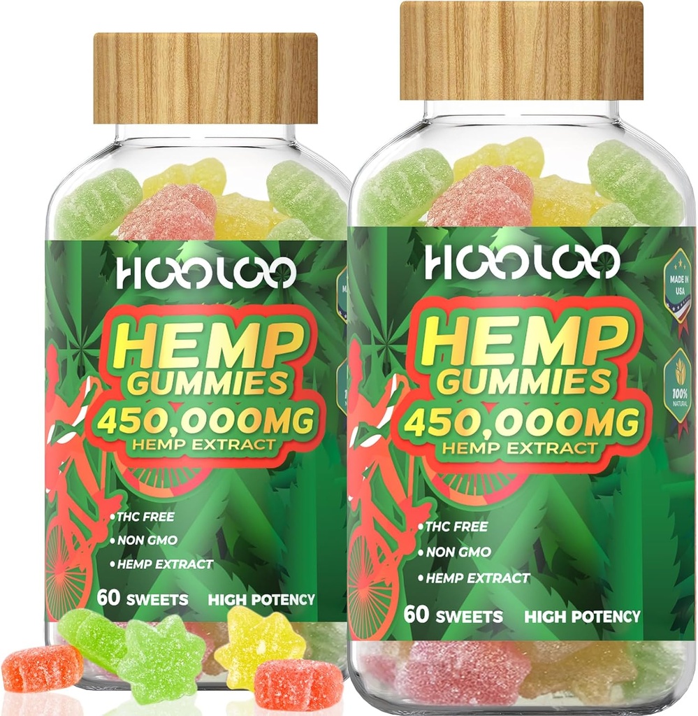 Hemp Gummies 450,000mg for Deep Sound Bedtime Support and Discomfort Relief, Fruity Hemp Gummy Infused Omega 3, Vitamins, Made in USA
