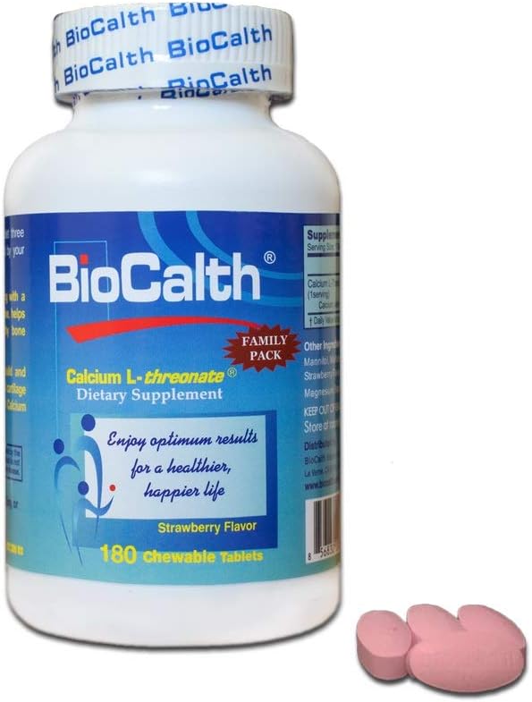 The Only Calcium with 3 U.S. Patents - - BioCalth Calcium L- treonate 180 Chewable Tablets, Family Pack with Great Value!