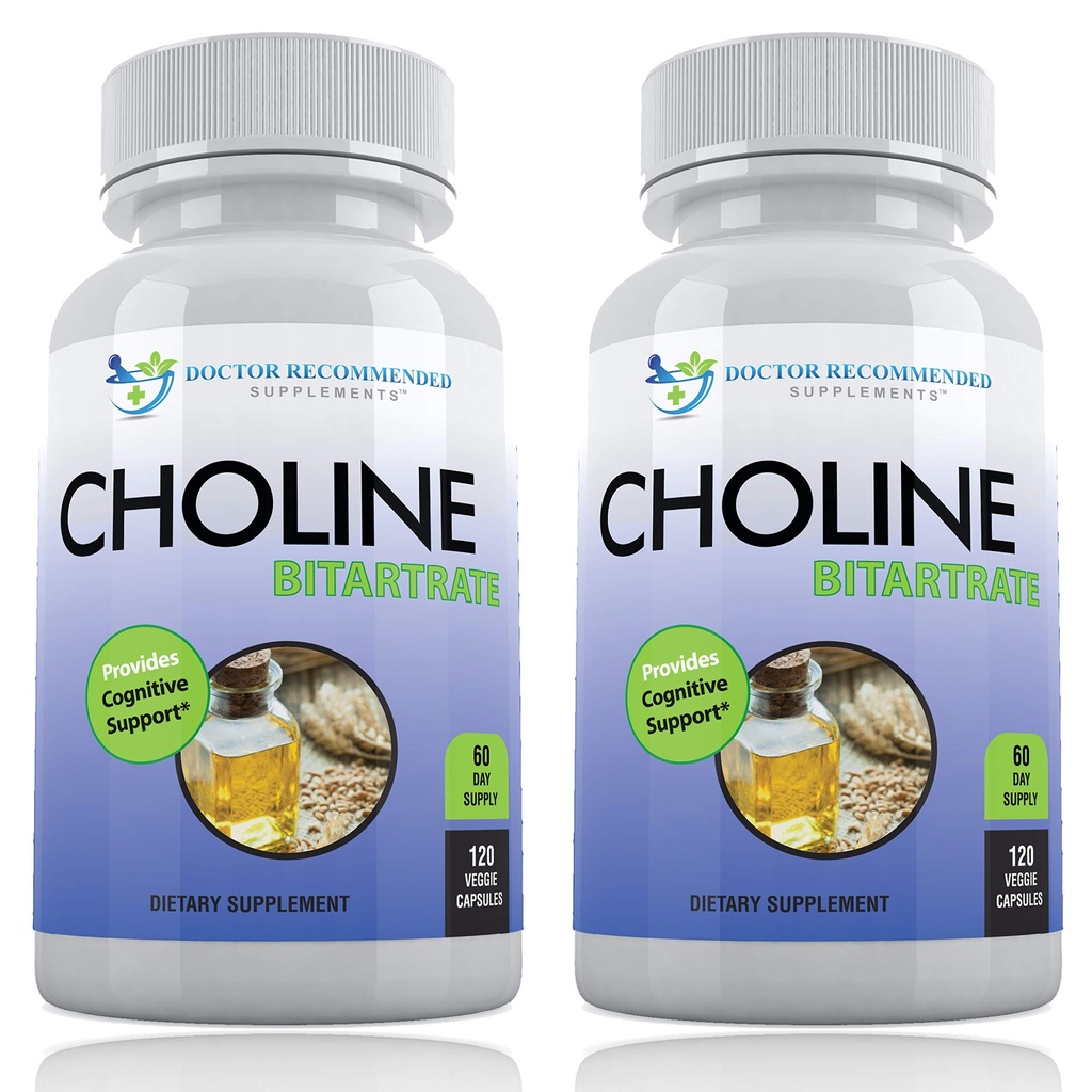 Premium Choline - 500 mg - 120 Veggie Capsules - Supports Cognitive Health, Memory & More - 2 Pack