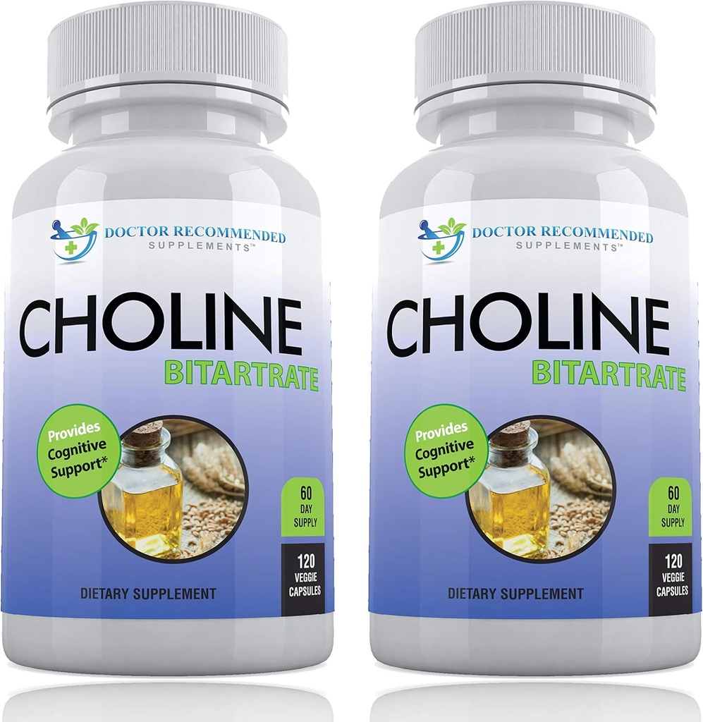 Premium Choline - 500 mg - 120 Veggie Capsules - støtter kognitiv helse, minne og mer - 2 pakker