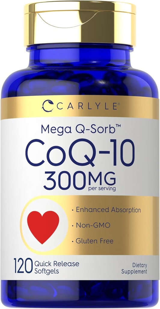 Carlyle CoQ10 300 מ"ג | 120 Softgels | Mega Q-Sorb Coenzyme Q-10 | עם Black Pepper Extract | Non-GMO, Gluten Free Supplement