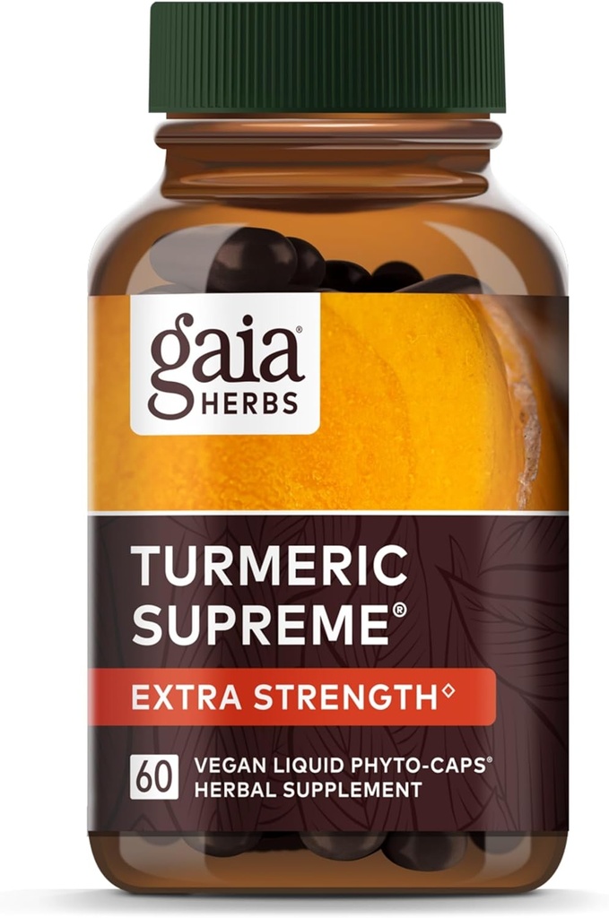 Gaia Herbs Turmeric Supreme Extra Strength - atbalsta Neregulāri Diskomforts no Normal Wear & Tear* - ar Turmeric Curcumin & Black Pepper - 60 Vegan Šķidrs Phyto-Capsules (Līdz 60 dienu piegādes)