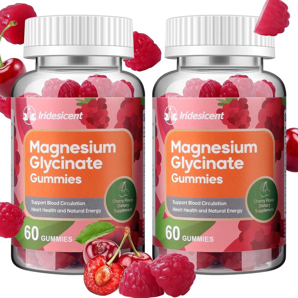 Magnesium Glycinat Gummies 400 mg, sukkerfri magnesium Supplement w/Ashwagandha, sink, vegansk magnesium Glycinat Supplement for voksne - 120 Cherry Gummies