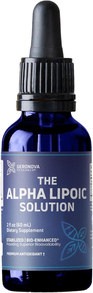Geronova Research The Alpha Lipoic Solution, 2 fl oz - 2 Month Supply - Stabilized Bio-Enhanced Alpha Lipoic Acid Liquid for Superior Bioavailability - ALA Supplement with Rapid Absorption