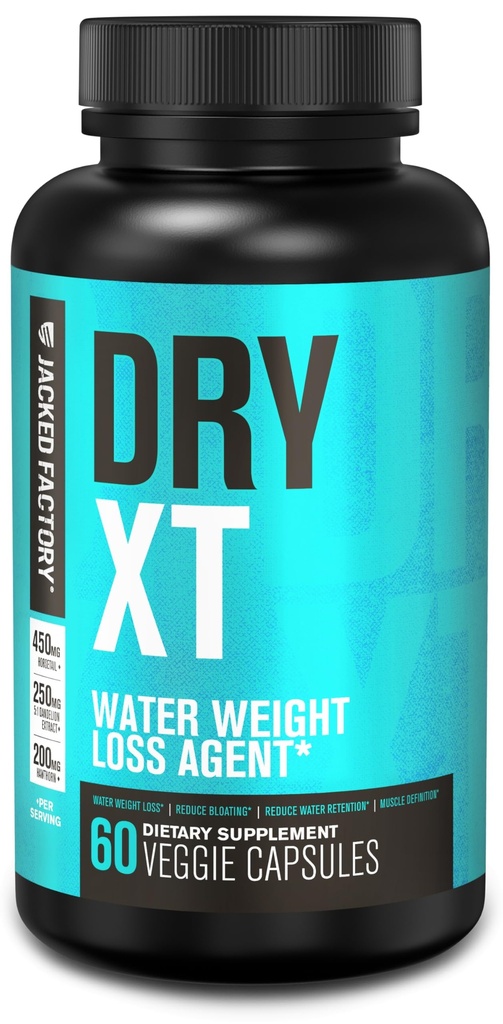 Jacked Factory Dry-XT Diuretic Water Pills - Natural Supplement | Reduces Water Retention & Bloating | Dandelion Root Extract, Potassium, 7 More Powerful Ingredients - 60 Veggie Capsules