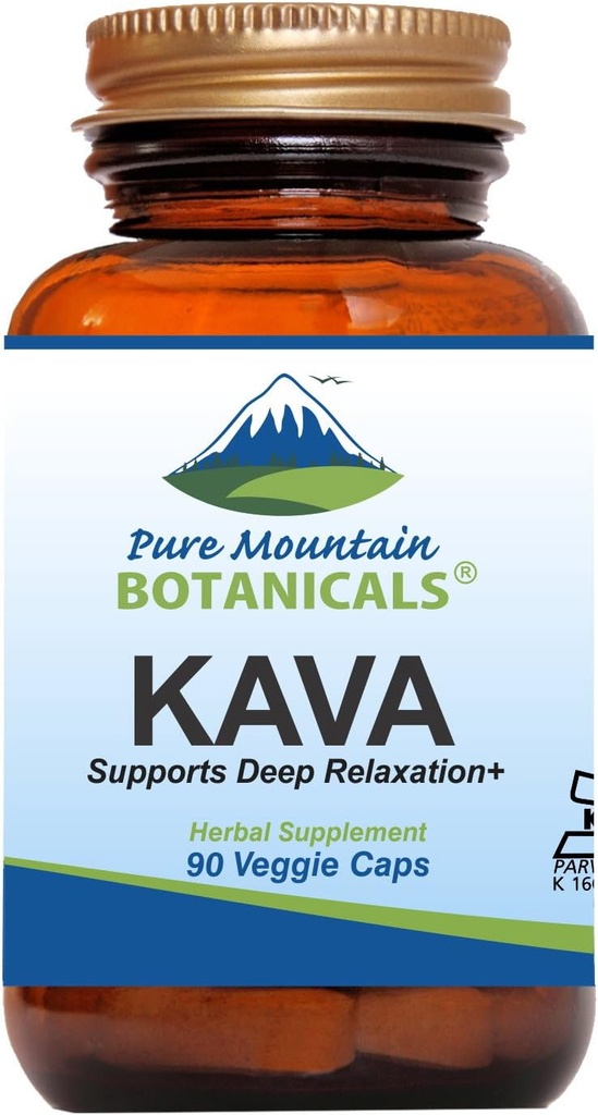 Pure Mountain Botanicals Kava Kava Kapsler - 90 Kosher Vegan Caps med 400mg Wild Vanuatu Kava Root Extract