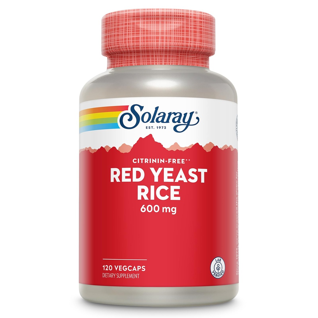Solaray, Red Yeast Rice 600mg, 120 Veggie Capsules | Traditional Wellness Support, Non-Irradiated, Citrinin Free Red Yeast Rice, 60 Servings, Lab Verified