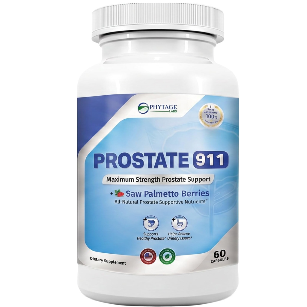 Prostate 911 – Advanced Men’s Health Supplement – Saw Palmetto Prostate Support Formula with Pumpkin Seed & Nettle Root – Daily Urinary Comfort & Flow – 60 Capsules
