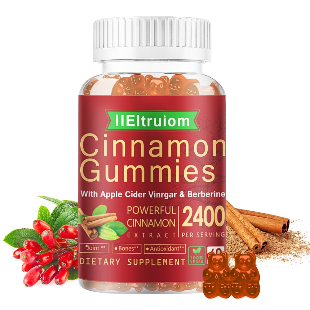 Cinnamon Supplements, Premium Ceylon Cinnamon Gummies 2400mg with Berberine, Turmeric, Apple Cider Vinegar, Bitter Melon, Chromium - Vegan, Non-GMO丨60 Counts