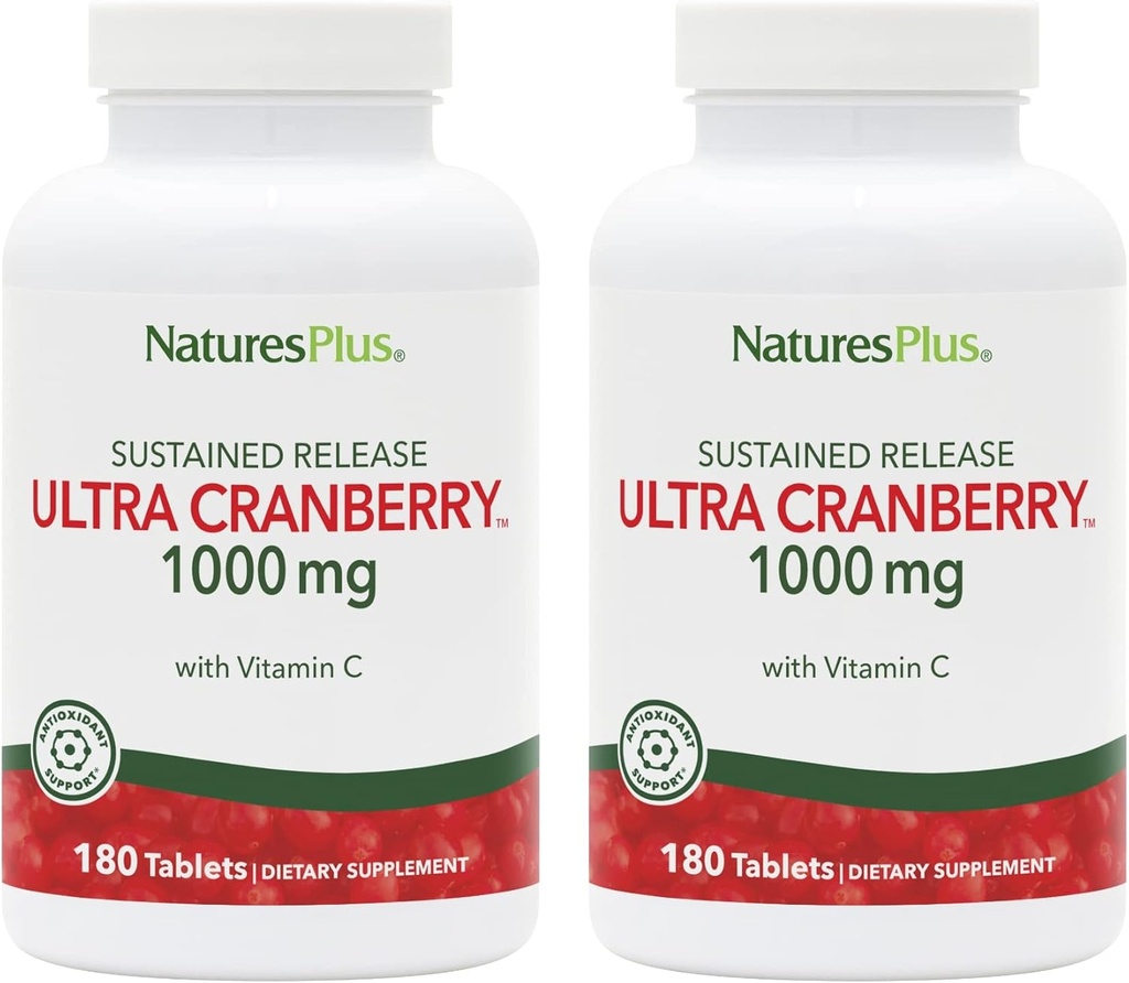 NaturesPlus Ultra Cranberry 1000-180 Sustained Release Tablets, Pack de 2 - Apoia un tracto urinario saudable - Non GMO, Vegetarian, Gluten Free - 180 Total Servings