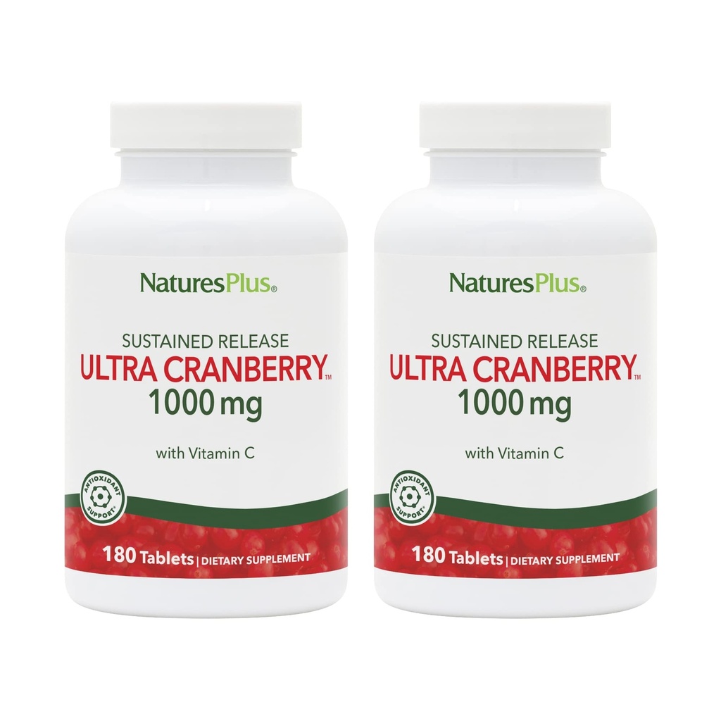 NaturesPlus Ultra Cranberry 1000-180 Sustained Release Tablets, Pack of 2 - Supports a Healthy Urinary Tract - Non-GMO, Vegetarian, Gluten Free - 180 Total Servings