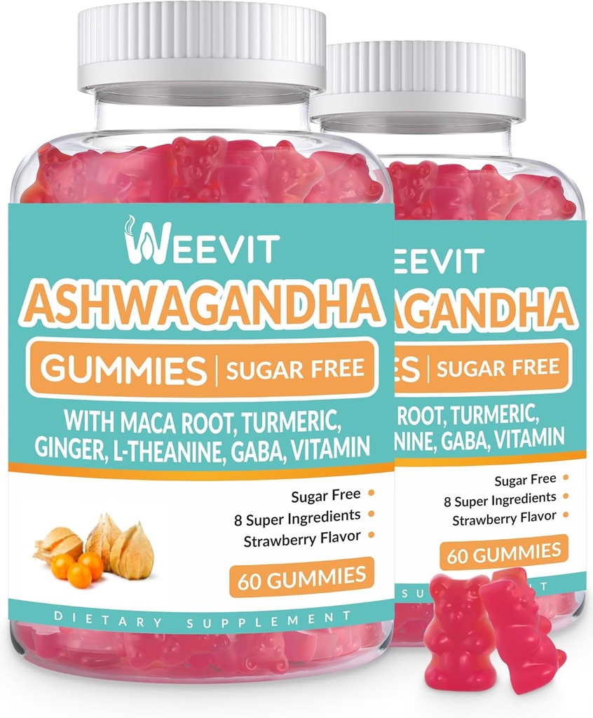 Aswagandha Gummies with Vitamin D for Women & Men, Ashwagandha Gummy with Maca Root Powder