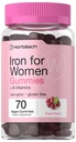Horbäach Iron Gummies for Women | 70 Count | Grape Flavor | Supplement with B Vitamins Folate and Zinc | Vegan, Non-GMO & Gluten Free