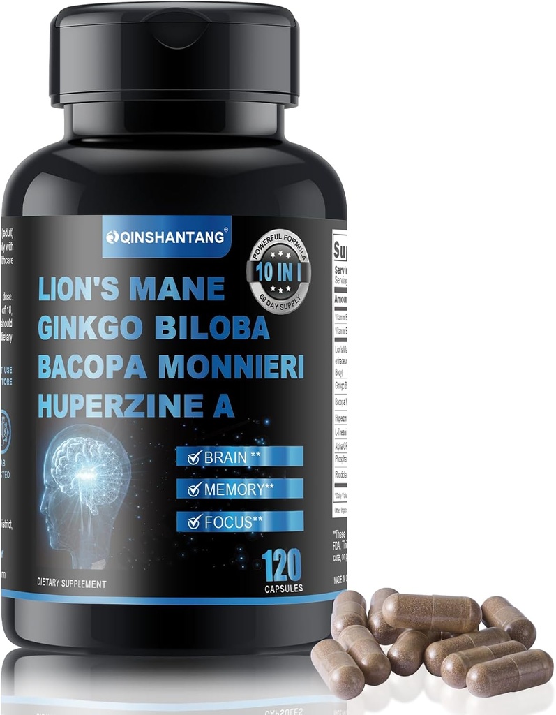 Tambahan Mane Mane Lion Capsules Kapsula Monnieri- 120 Capsules Lion Maneroom Blend, 10 dari 1 untuk Enhanced Memory, Fokus, dan Otak Dukungan
