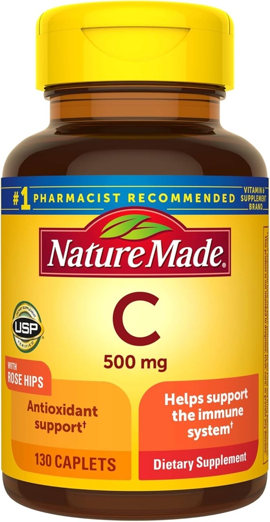 Vitamin C 500 mg Caplets with Rose Hips, 130 Count