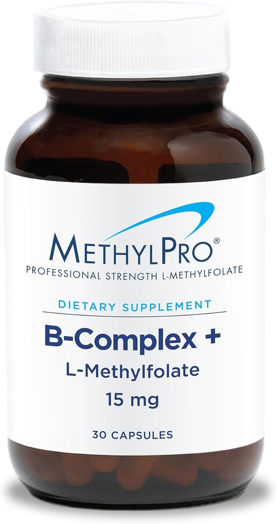 MethylPro B-Complex + L-Methylfolat 15 mg - Metylerad vitamin B-komplex för kvinnor och män, cellulär energistöd med folat, Niacin och Biotin, VIT B-komplex - 30 Vegan kapslar