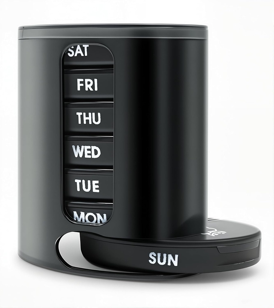 Weekly pil Organizer (Twice-A-Day), Portable 7 Day Pill Box Case met Stapelbare AM / PM-compartimenten voor pillen, vitamine, visolie, supplementen, regenboog (zwart)