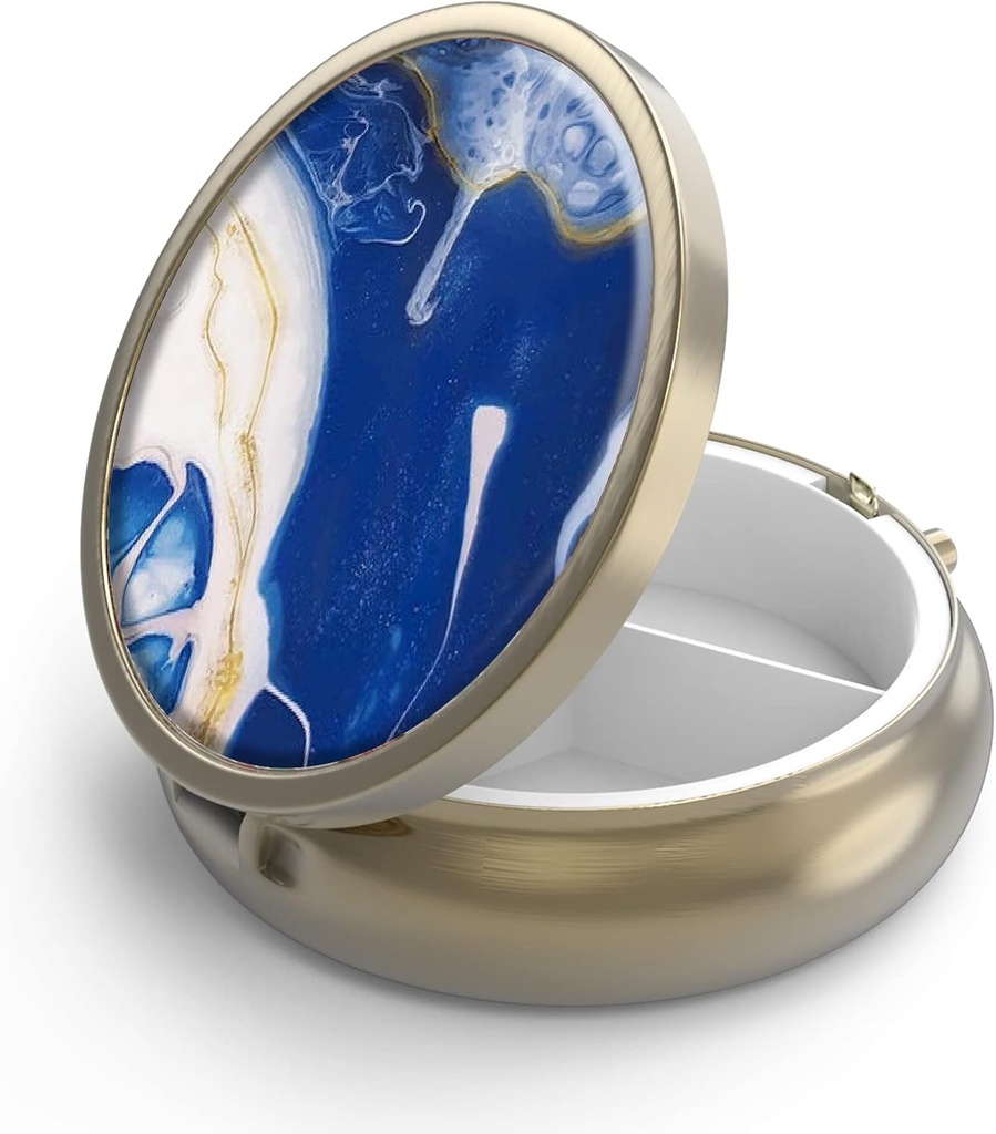 Pill Case Pill Box su Mirror Retro 3 Community Small Pill Case for Purse or Pocket Bronze Small Roud Pill Box arba Vitaminai, Žuvies aliejus, papildai, Pill Containe Kelionių dovanos ® Marble Paint