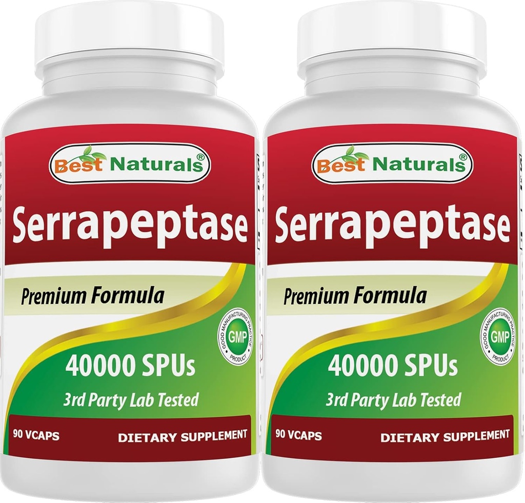 Best Naturals Serrapeptase 40000 SPUs 90 Vcaps (90 Count of 2))