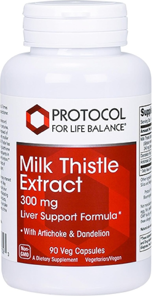 Protocol Milk Thistle Extract 300 mg - za zdravo podporo jeter* - z Artichoke Leaf & Dandelion Root - Vegan & Kosher - 90 Veg kapsule