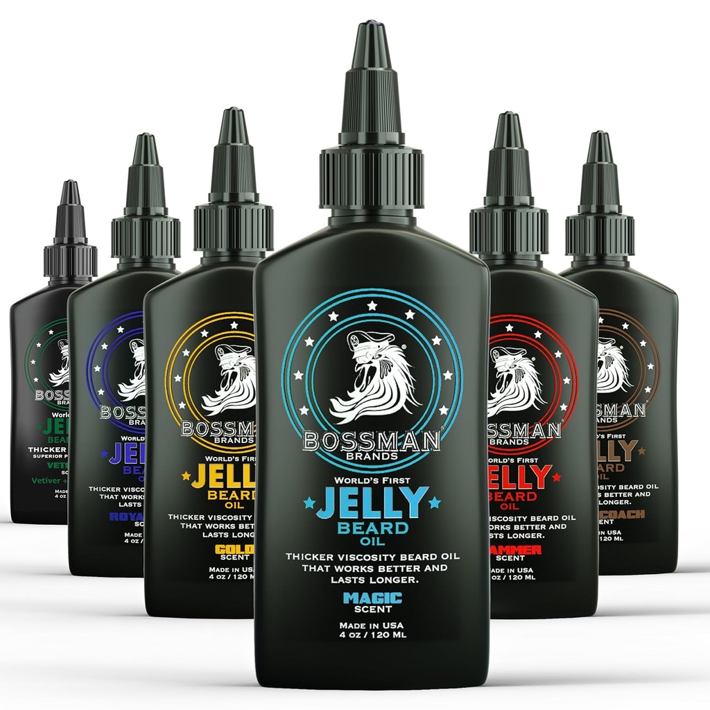 Bossman Jelly Beard Oil Variety Pack - Beard Grooming Care and Growth Kit - Todos 6 Beard Jelly Oil Scents - Made in USA