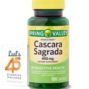 Cascara Sagrada 450mg. Spring Valley Cascara Sagrada 450mg 100 Count, Whole Herb Cascara Sagrada Digestive Health Dietary Supplement Capsules Bundle with Luall's 45 Diabetes Decoded