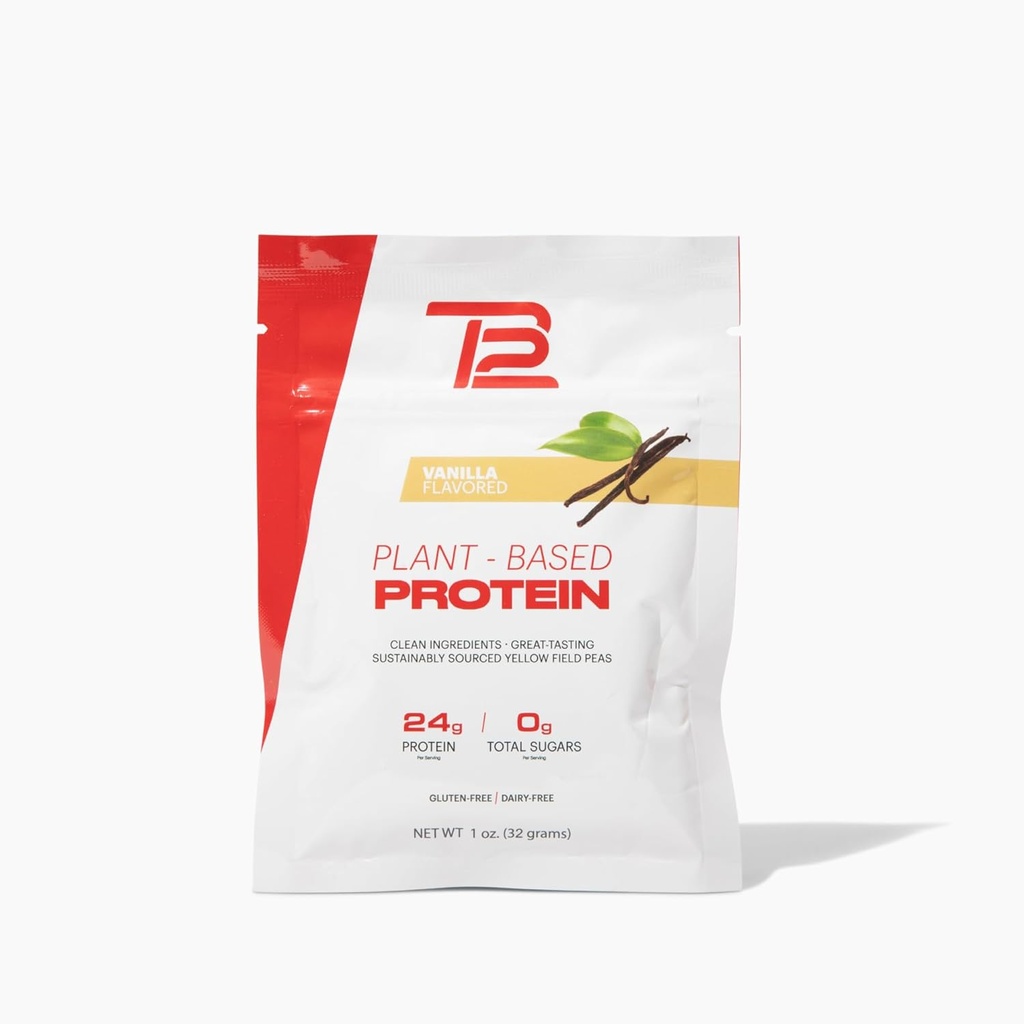 TB12 Plante Basert Protein pulver av Tom Brady, 24 g Vegan Pea Protein, Lavt sukker, Lavt karbohydrat, Ikke-GMO, Måltid utskiftning, Keto Vennlig, Paleo, Sukkerfri, Vanilla Flavor (1,12 Ounce, Pakke med 12)