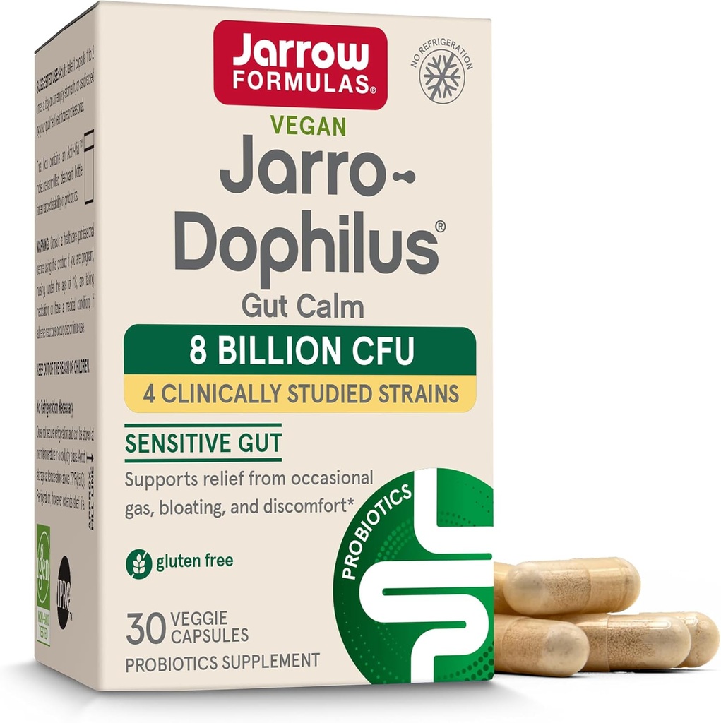 Fórmulas de Jarrow® Jarro-Dòfils® Gut Calm Probiotic, 8 milions de dòlars CFU suplementaris per a la salut Digestiva, 30 retardades llançaments, 30 dies de camp