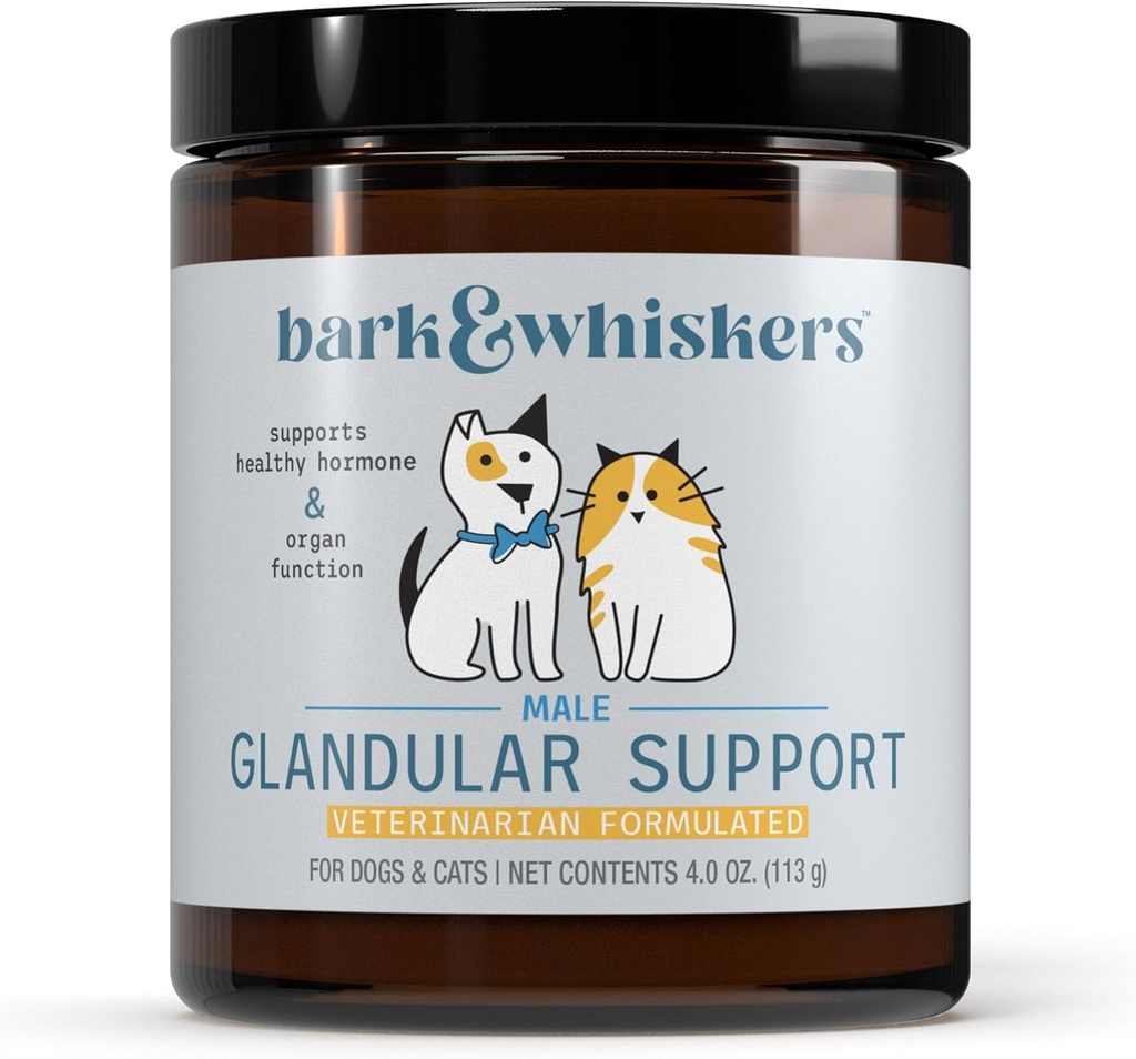Dr. Mercola Bark & Whiskers Glandular Support - Atbalsta Endokrīna un orgānu veselība - Freeze-Dried Formula - Hormonu-free Sastāvdaļas - Vīrieši - 75 Scoops (4 oz)