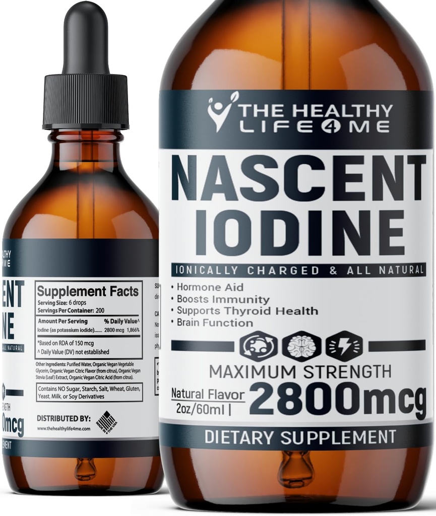 Nascent Iodine Ergänzung | 2800mcg | Kalium-Iodid | Iodine Tropfen | 100% Vegan | Klare Farbe | Große 2oz