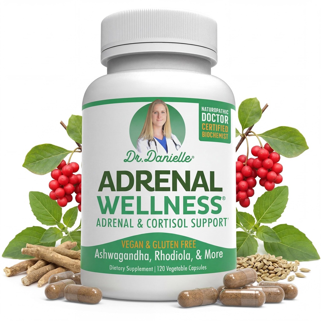 Adrenal Wellness Ashwagandha & More - Organic Mind, Body Support by Dr. Danielle, 120 Capsules