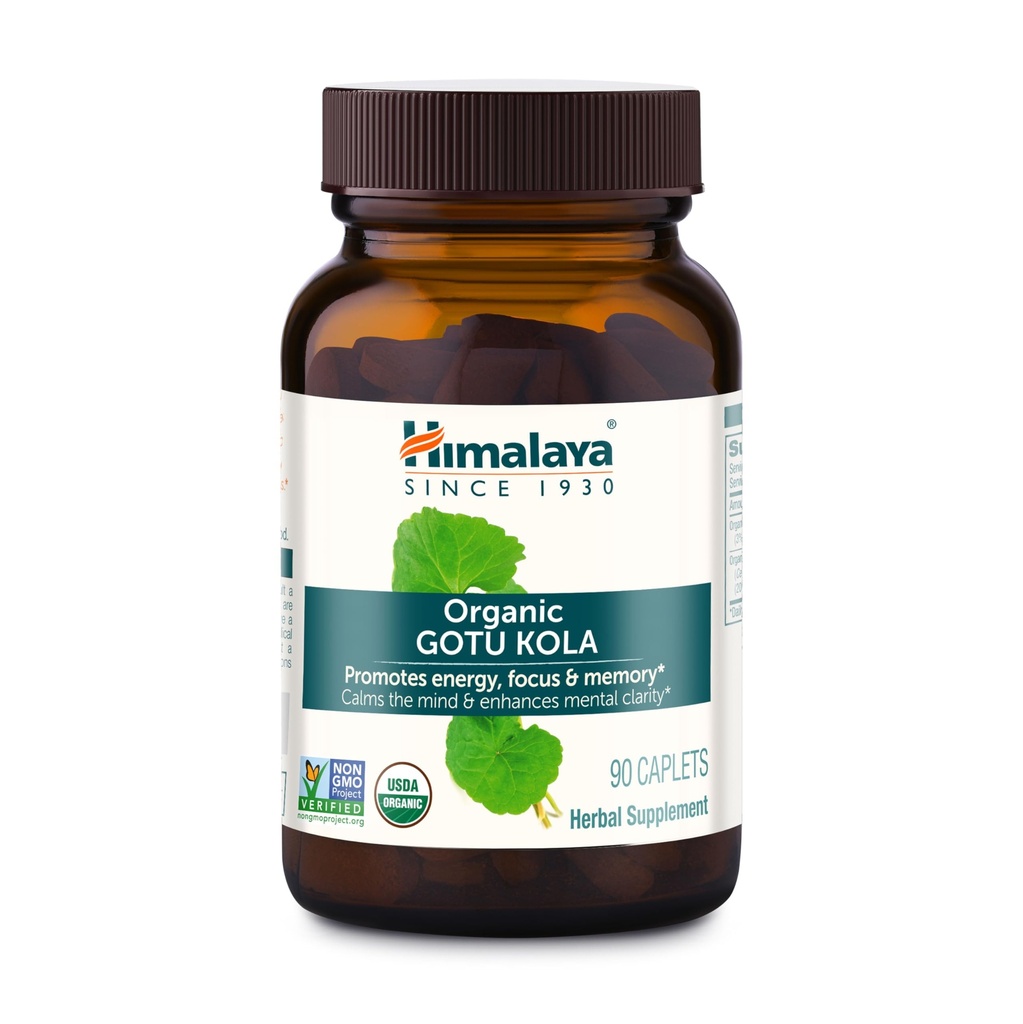Himalaya Organic Gotu Kola, 45 Day Supply - Herbal Nootropic Supplement with Adaptogens for Energy, Focus, Memory, and Calming Relaxation - Vegan, Non-GMO, Gluten Free, 650 mg, 90 Caplets