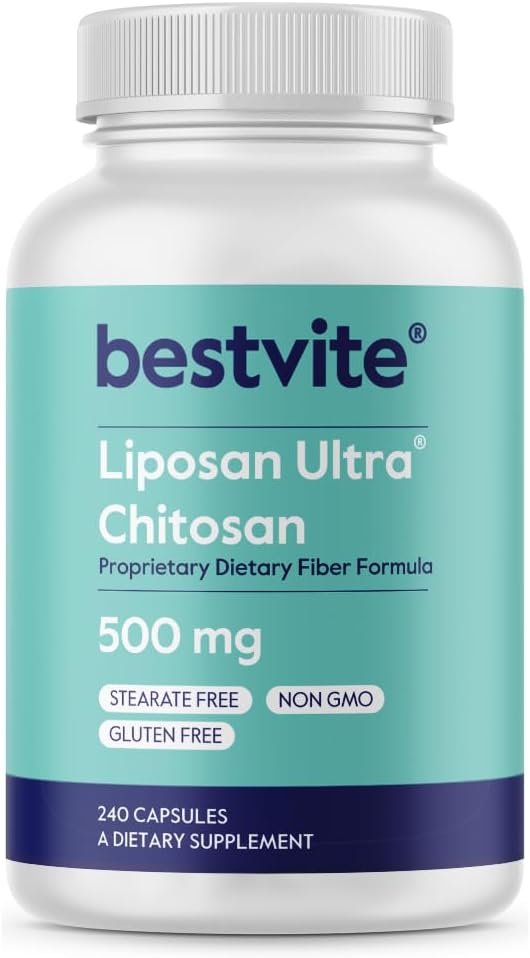 BESTVITE Liposan Ultra Chitosan 500 mg (240 Capsules) - Düzenli Chitosan'dan Daha Hızlı Harekete Geçin - No Stearates - No Fillers