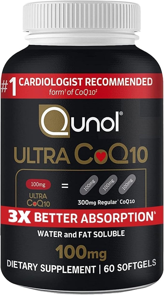 Qunol Ultra CoQ10 100mg 3X Parempi imeytyminen Patentoitu vesi ja rasvaliukoinen luonnollinen täydentää lomake Coenzyme Q10 Antioksidantti Heart Health Packs Softgels, 120