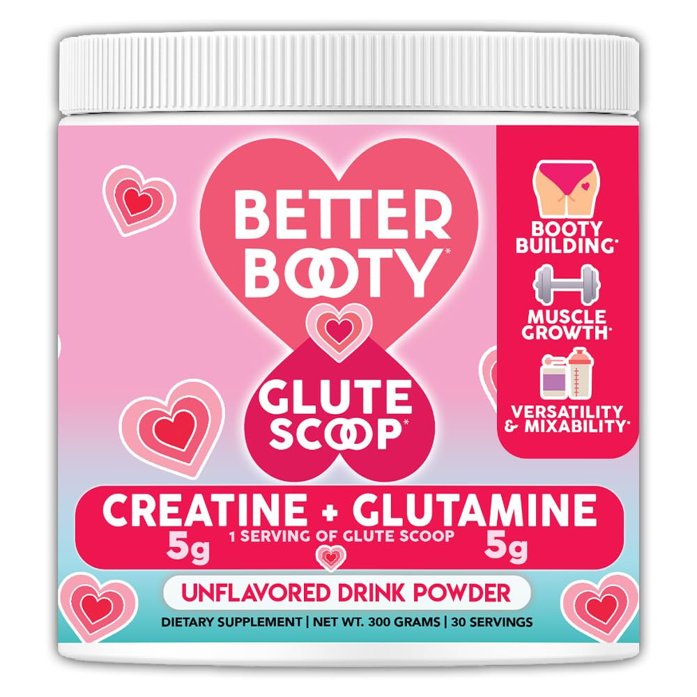 Angry Supplements Better Booty Glute Scoop, Creatine for Women Creatine + L’Glutamine Amino Acid, Perfect Drink Mix Supplement, Unflavored (300 Grams, 30 Servings)