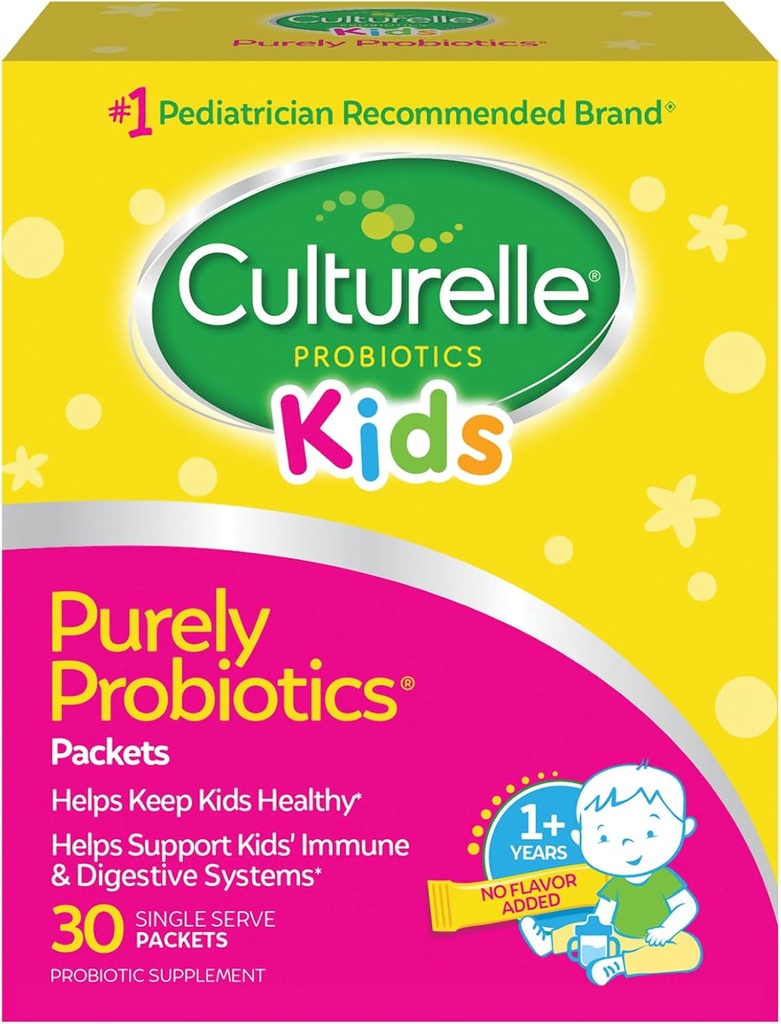 Culturelle Kids Daily Probiotic Packets for Kids, (Age 3+) - 30 Compte - De la marque 1 pédiatre recommandée – Probiotiques quotidiens sans saveur pour la santé digestive et le soutien immunitaire