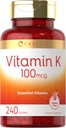 Carlyle Vitamina K 100 mcg | 240 Tablets | Vegetarian, Non-GMO, Gluten gratis | Suplemento de vitamina K