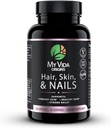 Minha Vida Origens Pele de cabelo e unhas ; Cabelo mais grosso , unhas mais fortes , Pele vibrante  ; Suporta beleza natural  ; Zinco , Biotina , Vitamina E ; Vegan 120 cápsulas 1 mês de fornecimento
