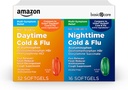 Basic Care Cold and Flu Relief, Daytime en Nighttime Combo Pack Softgels, Krachtige Koude Geneeskunde voor dag en nacht Multi-Symptoom Relief, 48 Count(Pack of 1)